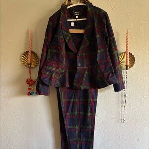 Mod Cloth Collectif Plaid Two-Piece Suit Jacket & Pants - Navy, Green & Red
